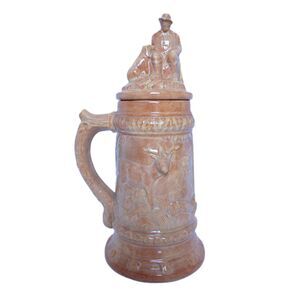 Collectible Vintage Beer Stein White Ceramic Deer Hunting Scene Rustic Decor